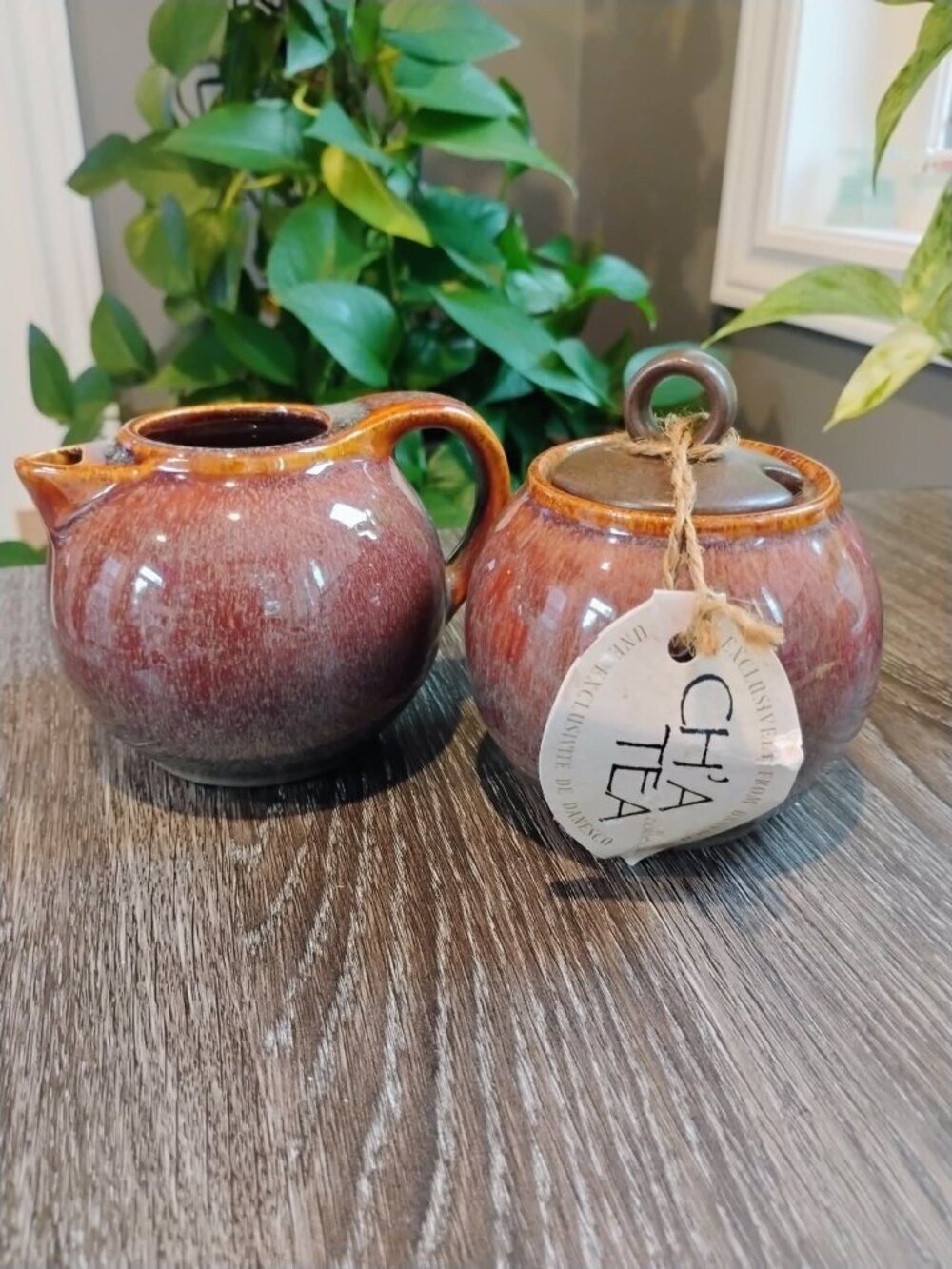 NWT Danesco CH'A TEA Collection Creamer & Sugar Bowl Set - Copper & Plum